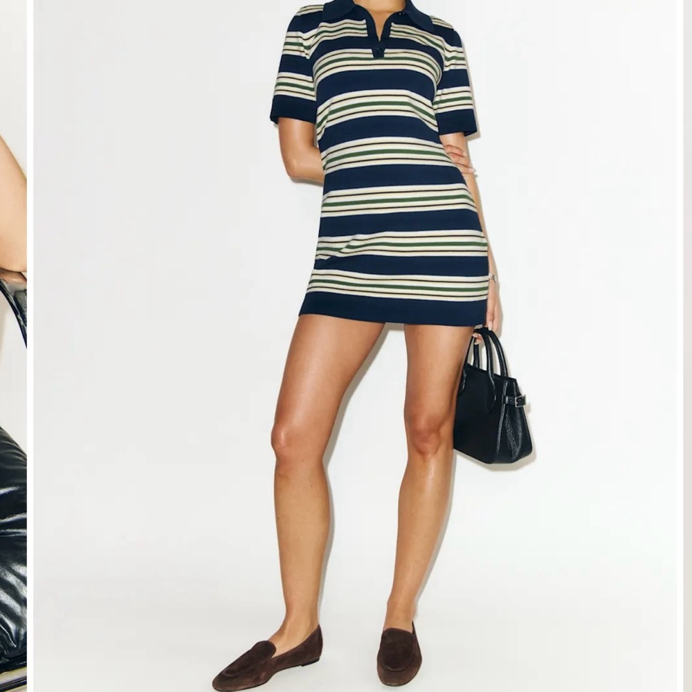 Reformation Navy and Cream Striped Polo BRAND NEW